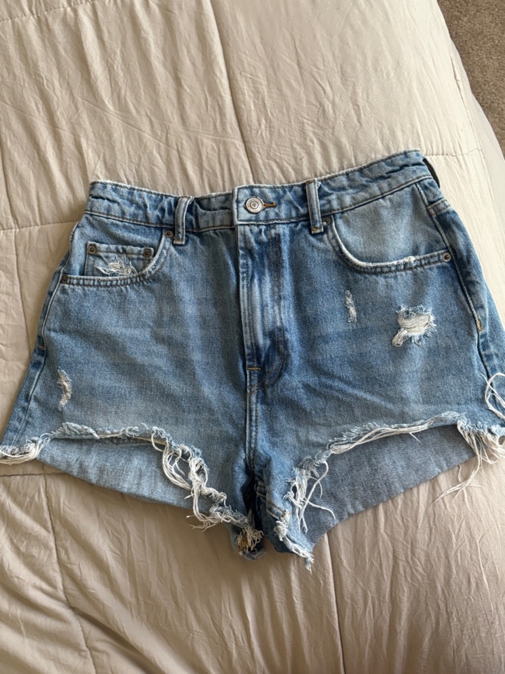 Zara Light Blue Distressed Denim Cutoff Shorts